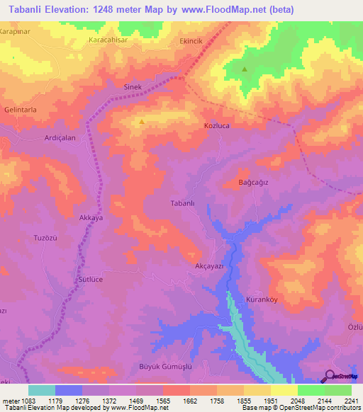 Tabanli,Turkey Elevation Map