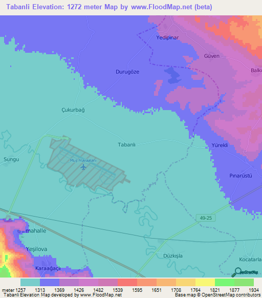 Tabanli,Turkey Elevation Map