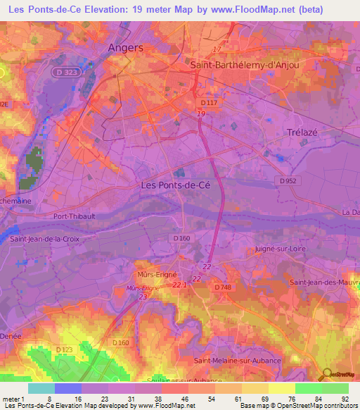 Les Ponts-de-Ce,France Elevation Map