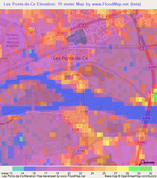 Les Ponts-de-Ce,France Elevation Map