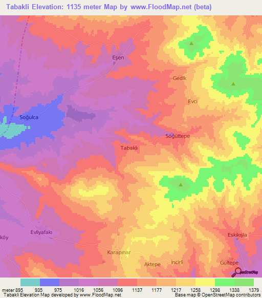 Tabakli,Turkey Elevation Map