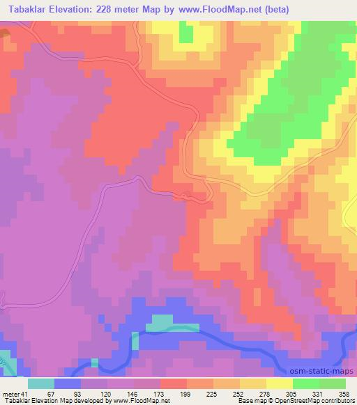 Tabaklar,Turkey Elevation Map