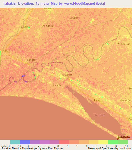 Tabaklar,Turkey Elevation Map