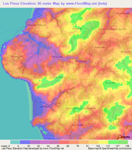 Les Pieux,France Elevation Map