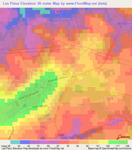 Les Pieux,France Elevation Map