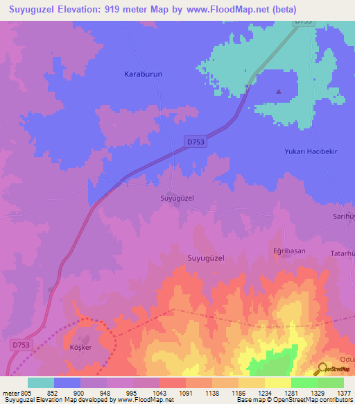 Suyuguzel,Turkey Elevation Map