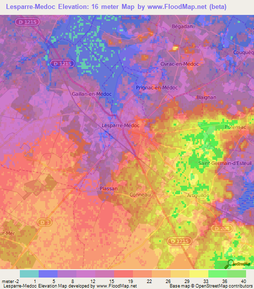 Lesparre-Medoc,France Elevation Map