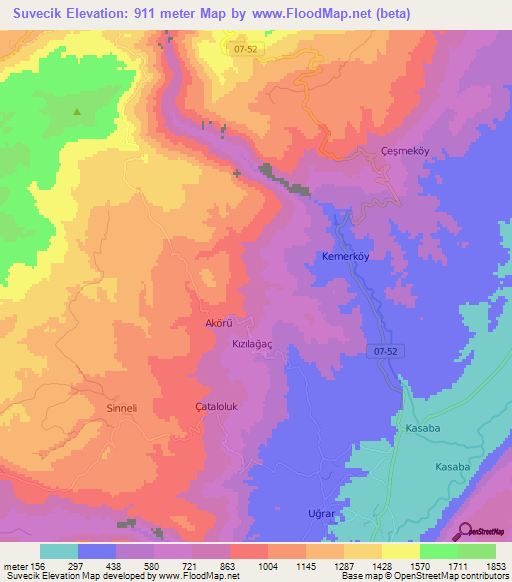 Suvecik,Turkey Elevation Map