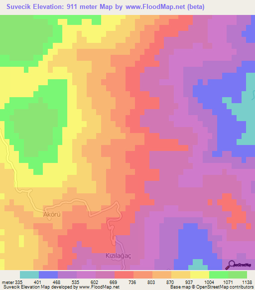 Suvecik,Turkey Elevation Map