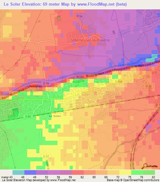 Le Soler,France Elevation Map