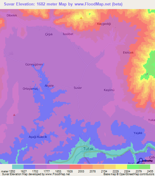 Suvar,Turkey Elevation Map