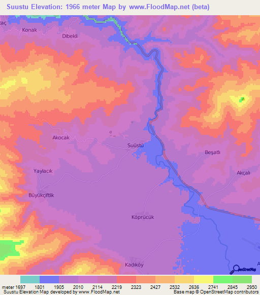 Suustu,Turkey Elevation Map