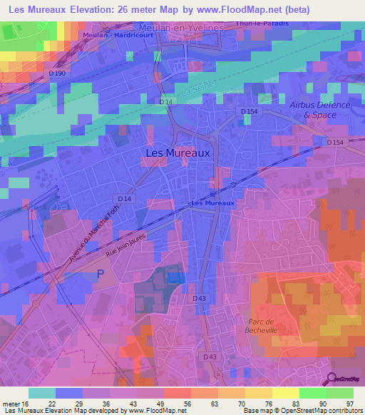 Les Mureaux,France Elevation Map