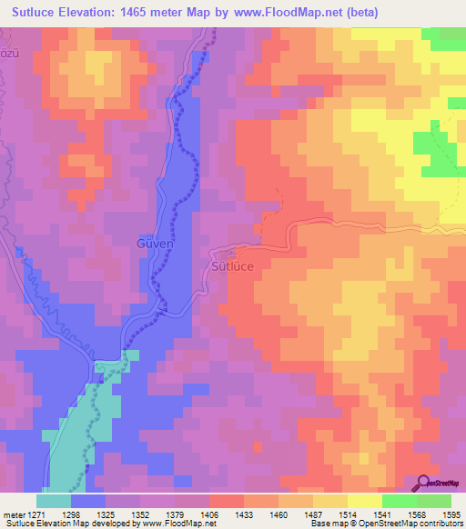 Sutluce,Turkey Elevation Map