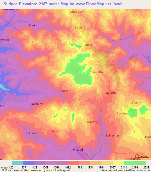 Sutluce,Turkey Elevation Map