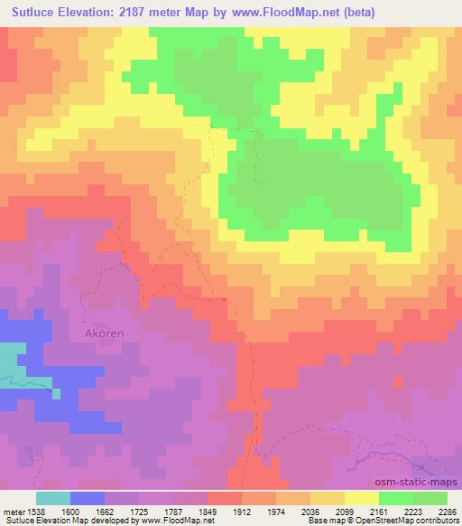 Sutluce,Turkey Elevation Map