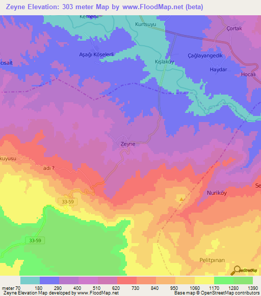 Zeyne,Turkey Elevation Map