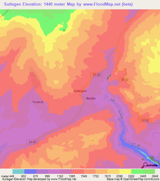 Sutlegen,Turkey Elevation Map