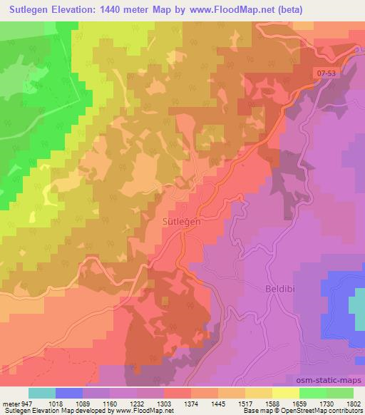 Sutlegen,Turkey Elevation Map