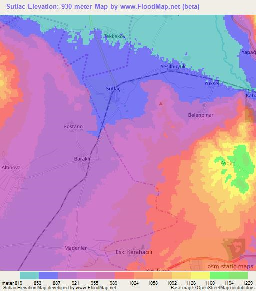 Sutlac,Turkey Elevation Map