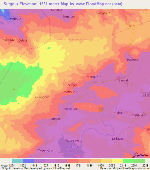 Sutgolu,Turkey Elevation Map