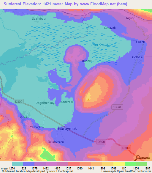 Sutderesi,Turkey Elevation Map