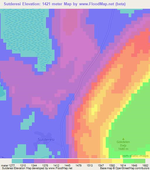 Sutderesi,Turkey Elevation Map