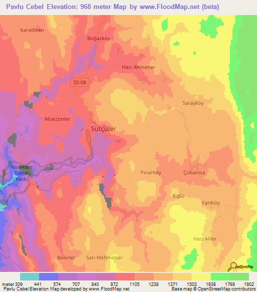 Pavlu Cebel,Turkey Elevation Map