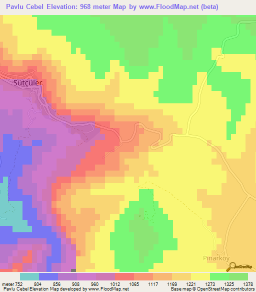 Pavlu Cebel,Turkey Elevation Map