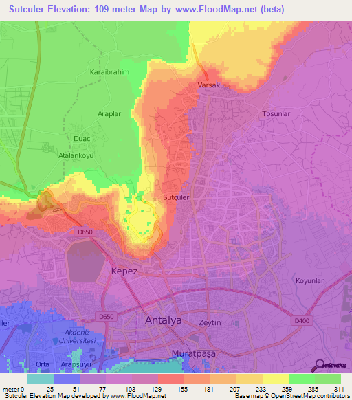 Sutculer,Turkey Elevation Map