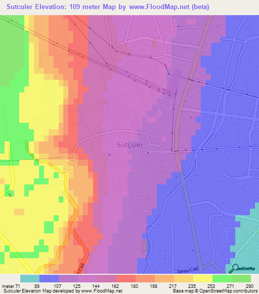 Sutculer,Turkey Elevation Map