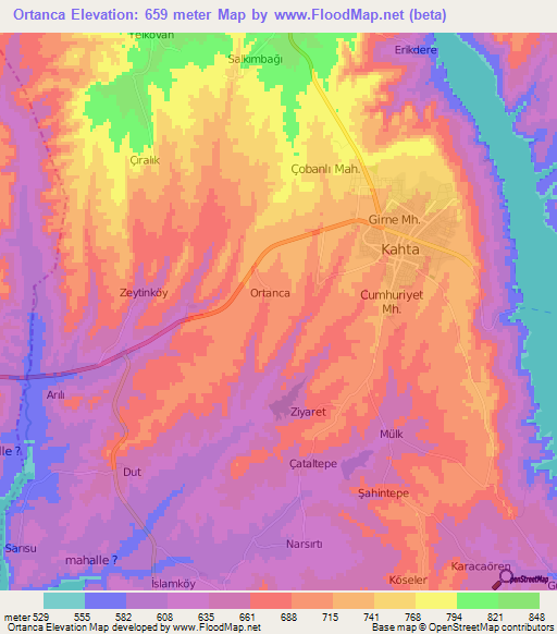 Ortanca,Turkey Elevation Map