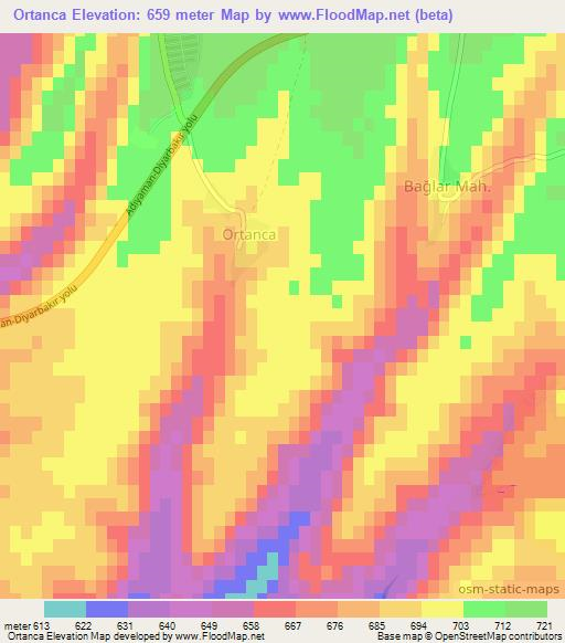 Ortanca,Turkey Elevation Map