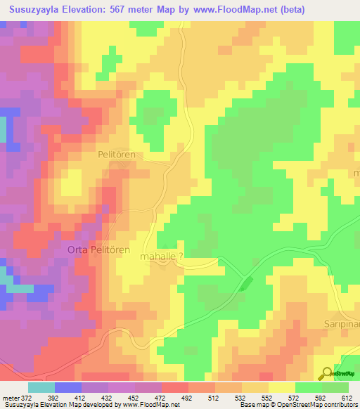 Susuzyayla,Turkey Elevation Map