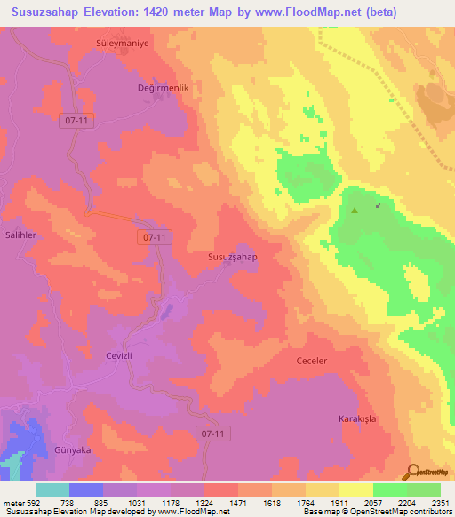 Susuzsahap,Turkey Elevation Map