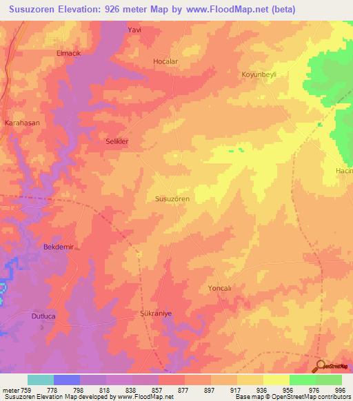 Susuzoren,Turkey Elevation Map