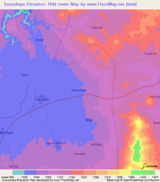 Susuzkaya,Turkey Elevation Map