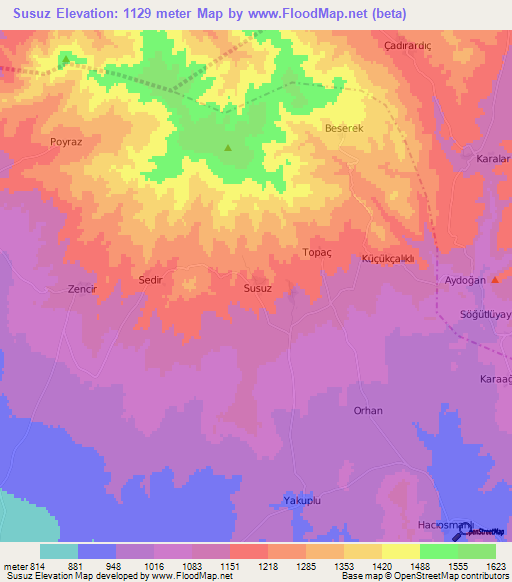 Susuz,Turkey Elevation Map