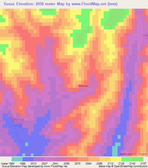 Susuz,Turkey Elevation Map