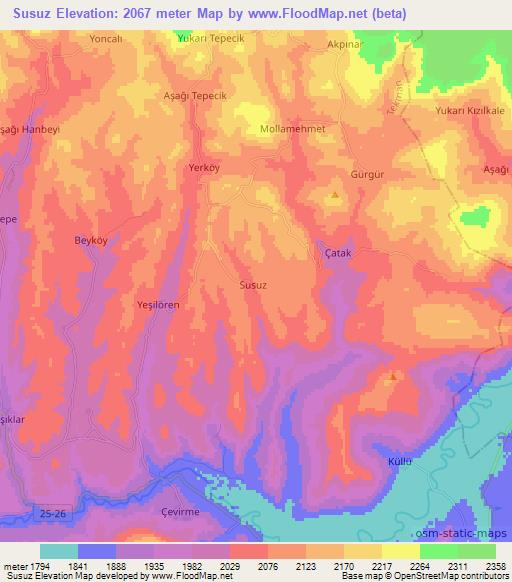 Susuz,Turkey Elevation Map