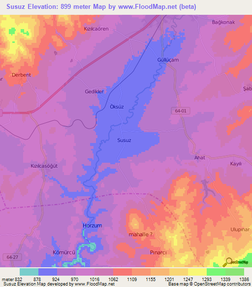 Susuz,Turkey Elevation Map