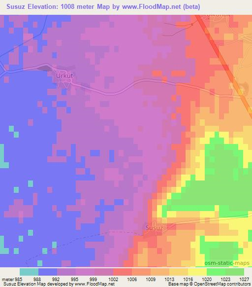 Susuz,Turkey Elevation Map