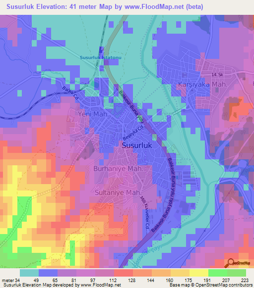 Susurluk,Turkey Elevation Map