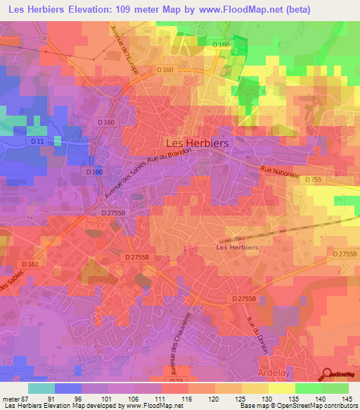 Les Herbiers,France Elevation Map