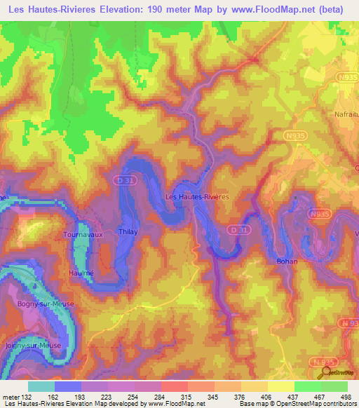 Les Hautes-Rivieres,France Elevation Map