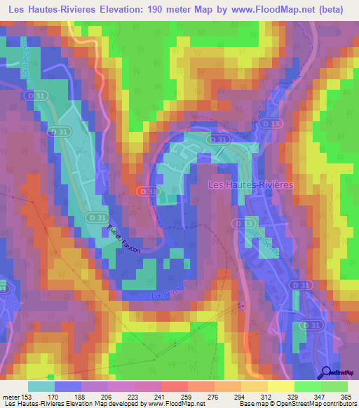 Les Hautes-Rivieres,France Elevation Map