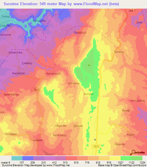 Surutme,Turkey Elevation Map