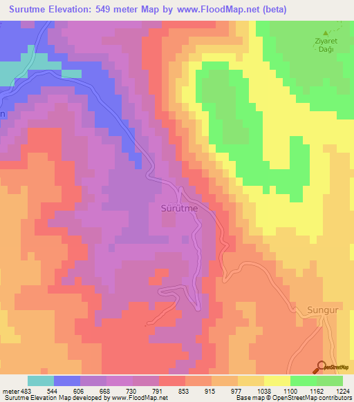 Surutme,Turkey Elevation Map