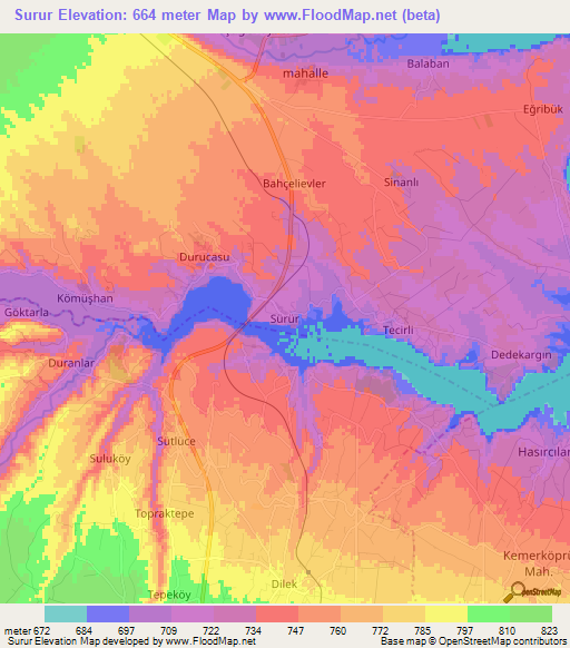 Surur,Turkey Elevation Map