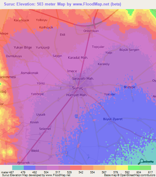 Suruc,Turkey Elevation Map